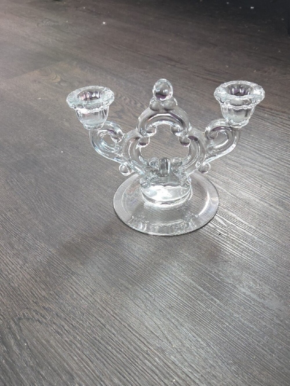 Cambridge Glass Line Keyhole pattern Candlestick Set - Picture 2 of 3